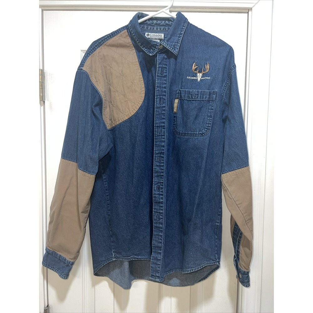 Columbia Men's Size Medium Long Sleeve Hunting Embroidered Denim Shirt Button Up